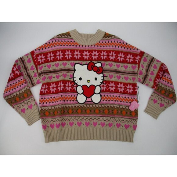 Forever 21 Hello Kitty Womens Small Fair Isle Long Sleeve Sweater Holiday New - Picture 1 of 16
